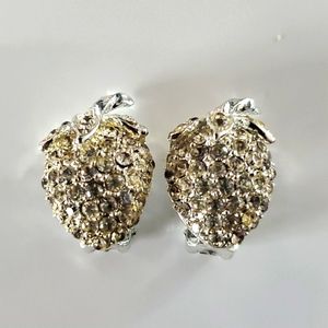 Boutique Vintage Silver Tone w Accent Strawberry Design Clip On Earrings